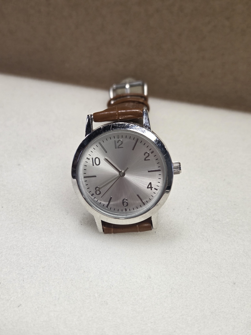 Classic Silver Dial Men's Watch with Brown Leather Strap